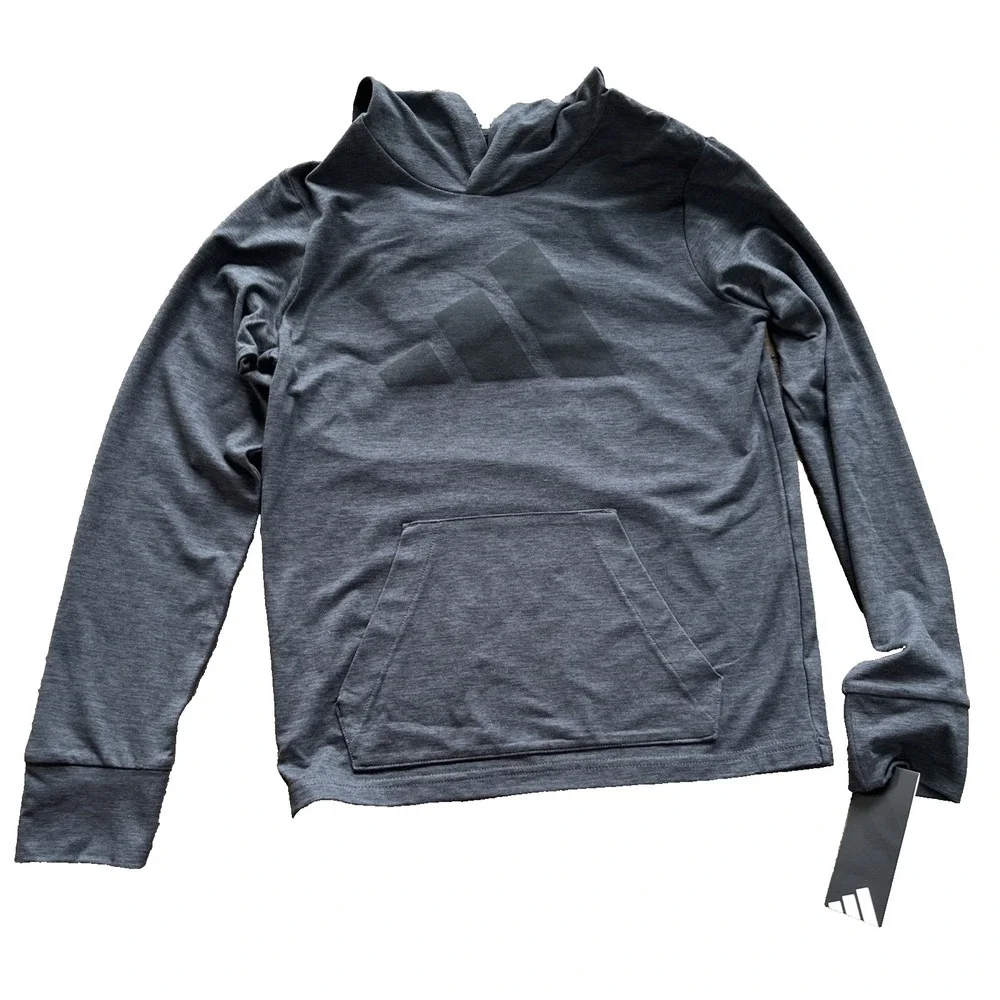 Adidas Gray Lightweight Hoodie with Black Logo Pullover Boys M 10/12 New NWT